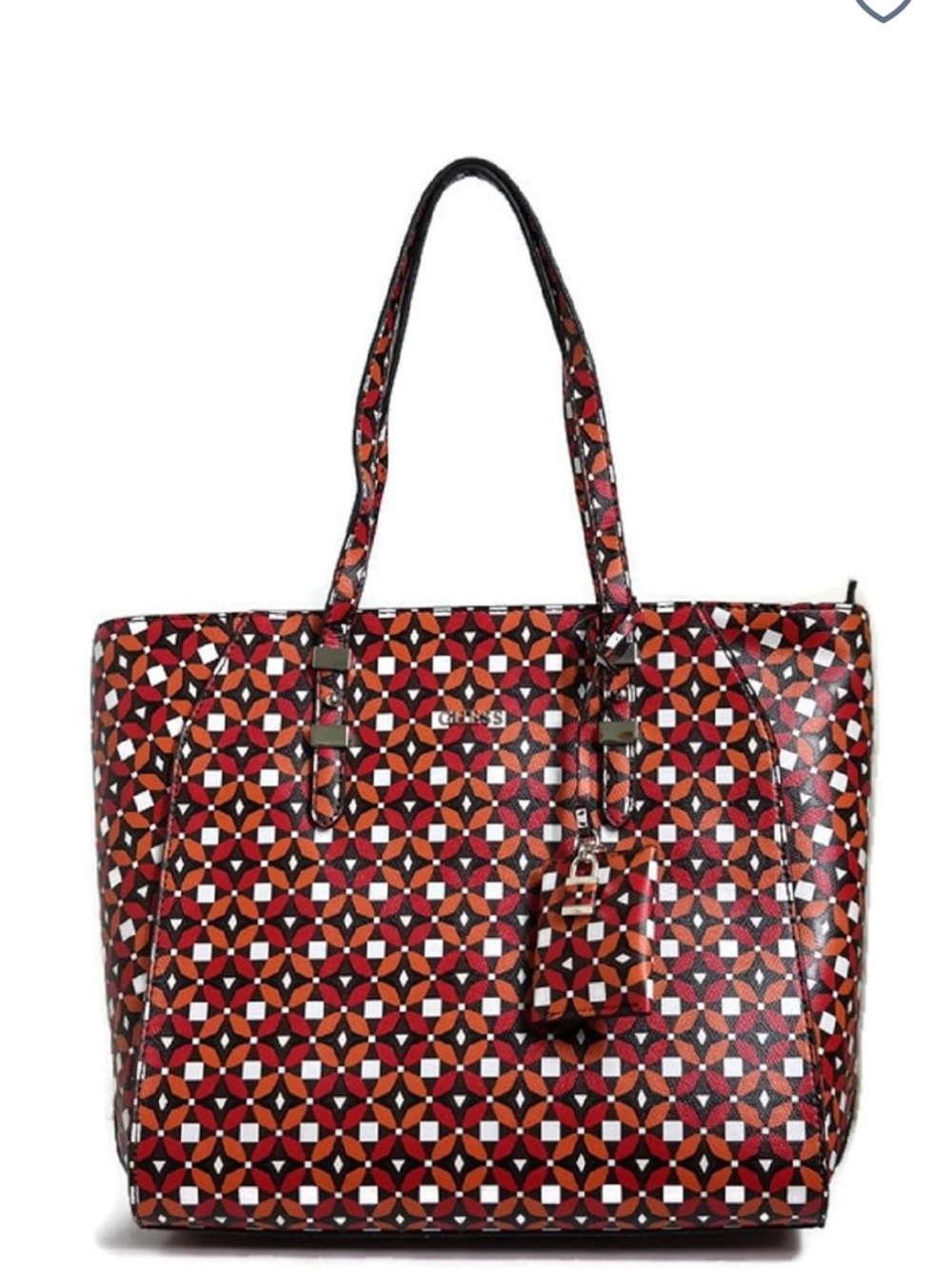 Guess Gia PVC Tote with Coin Purse - Rust, Orange, Brown and White Mosaic (ABBA)